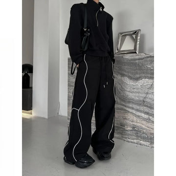 Riolio American High Street Style Retro Trend Functional Style Drawstring Loose Sports Wide-leg Trousers Autumn Winter New Style Pants